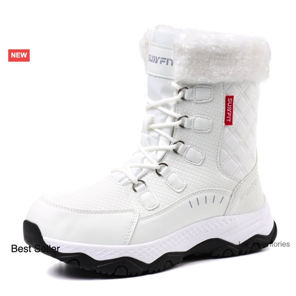 Waterproof Mid-Calf Winter Boots Warm Fur Lined Non-Slip Hiking Shoes